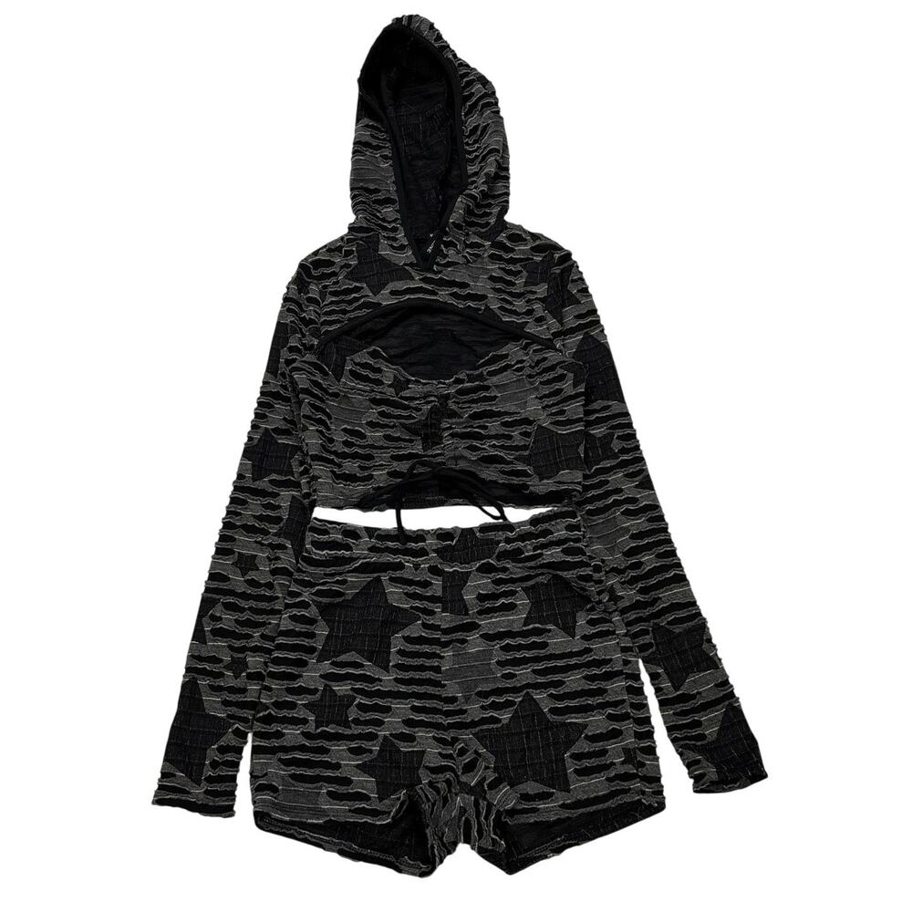 Vintage Kimcine Cut Out Star Hoodie Mini Shorts Set Y2K Women's Small/Medium